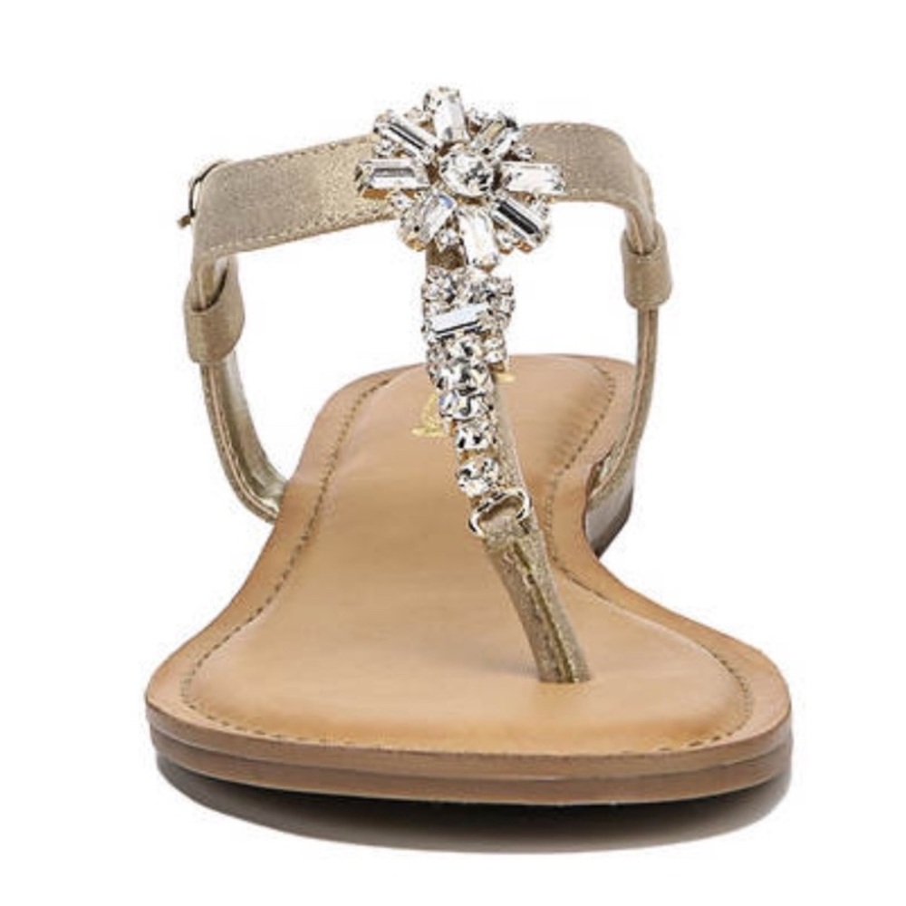 Carlos Santana Tamron Rhinestone Gold Wedge Sandals, Sz 7